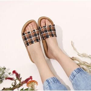 Saint G Womens MELANIA Sandals 36 Brown MULTI WOVEN FLAT Slide